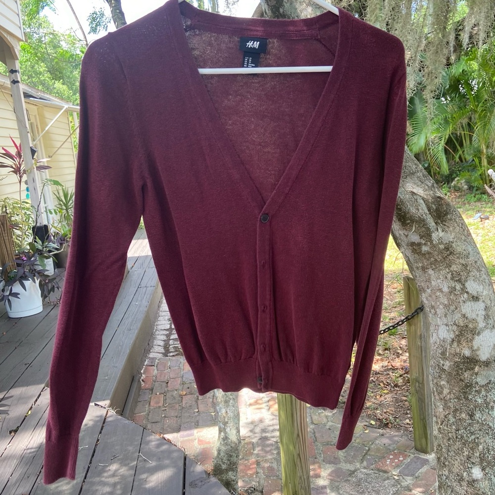 H&M Burgundy Long sleeve Cardigan Button Sweater, Shirt!